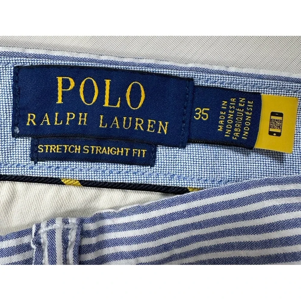 Polo Ralph Lauren Men's Shorts Sz‎ 35 Stretch Straight Fit Seersucker Blue/White